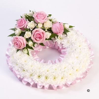 Traditional Based Wreath  White and Pink