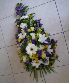 Single Ended Funeral Spray with stems Blue, White and Yellow